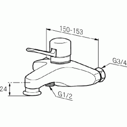 Однорычажный смеситель для ванны с нижним выпуском для душа.